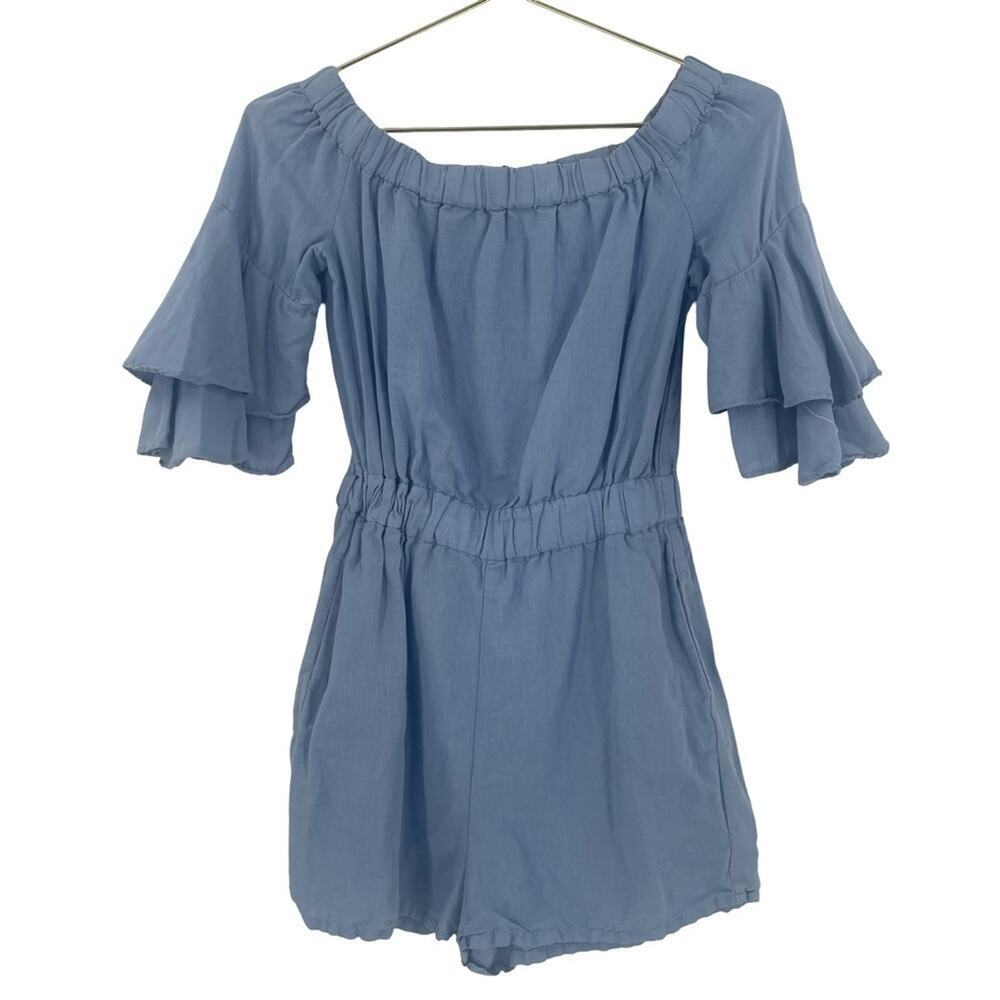 Zara off the shoulder romper jumpsuit baby blue small - Picture 6 of 7